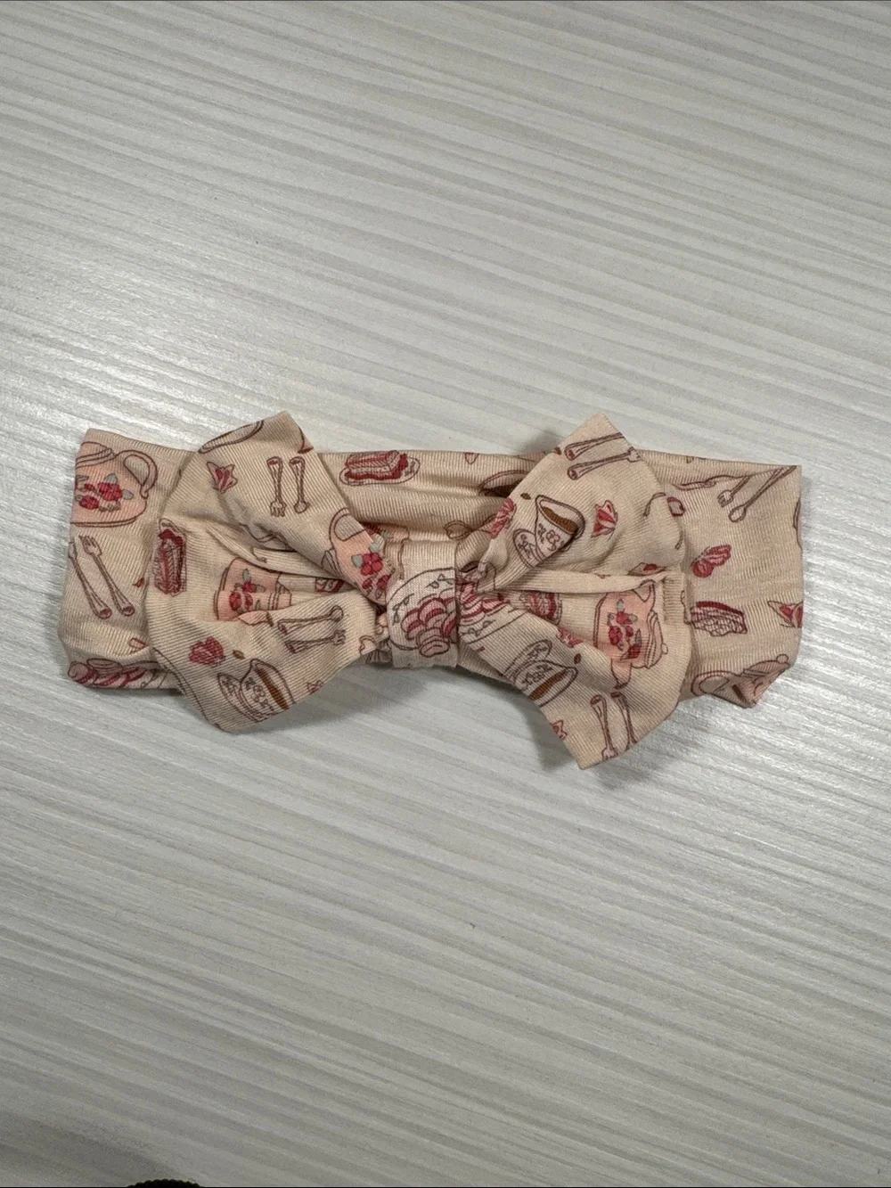 Beige Tea Party Bow Headwrap for Kids